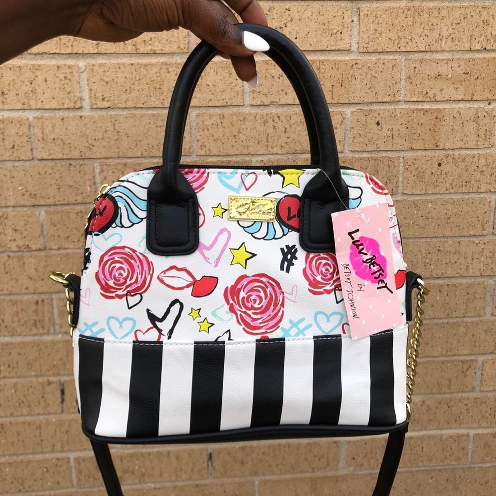 NEW Luv Betsey Johnson Dome Shoulder Crossbody Striped Hand Bag Purse Satchel